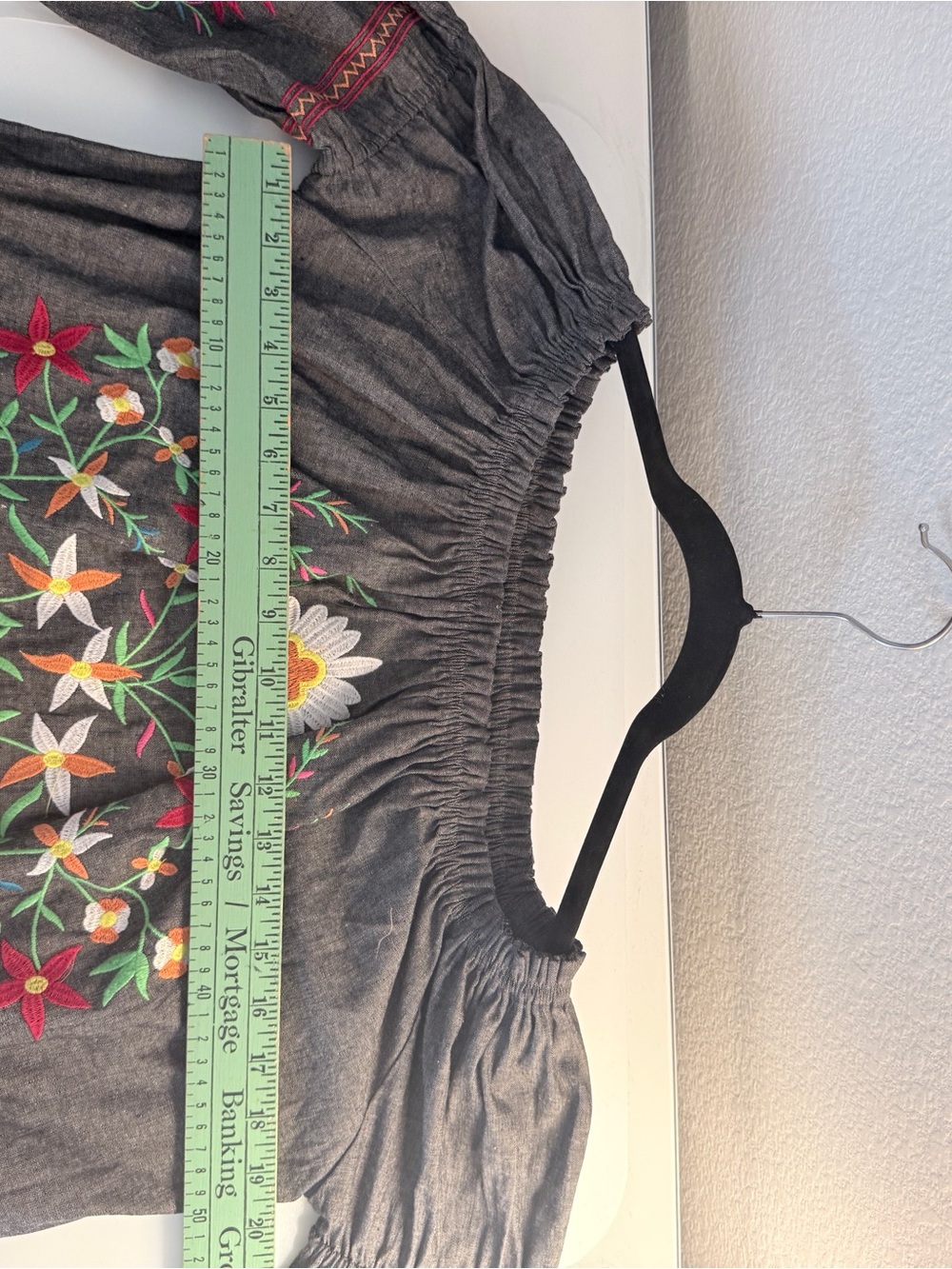 Lucky & Blessed Gray Shirred Waist Dress with Subtle Floral Detail Size M - Picture 4 of 5